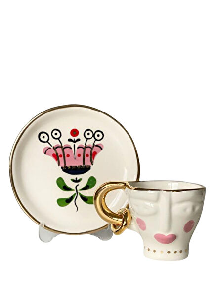 Rukiye Pink Flower Türk Kahvesi Fincanı