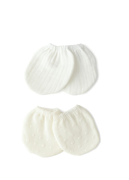 Petit Cream Cotton Muslin Unisex Baby 2-Piece Gloves Set