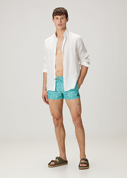 Larry Green Waist Corded Patterned Swimsuit