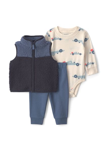 Blue Vest Pants and Snap Button Body Baby Boy Set of 3