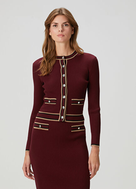 Bordo Ribanalı Yün Hırka