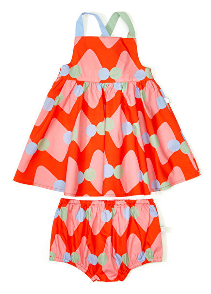 Pembe Kırmızı Zikzak Desenli Kız Bebek Elbise