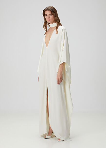 Ecru Maxi Kaftan Evening Dress
