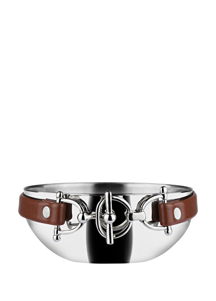Tan Leather Banded Steel Bowl Snack Bowl 4 cm
