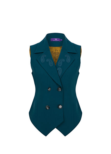 Ivy Embroidered Shirt Collar Wool Women's Vest