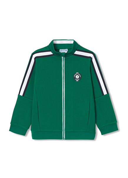 Green Cotton Pique Zipper Boys' Sweatshirt