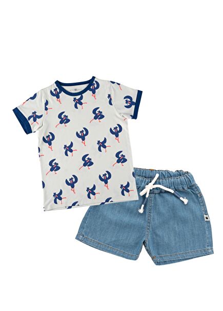 Sporty Desenli Navy Blue Çocuk 2'li Set