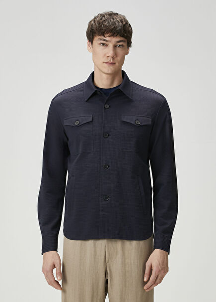 Lacivert Dokulu Dış Gömlek