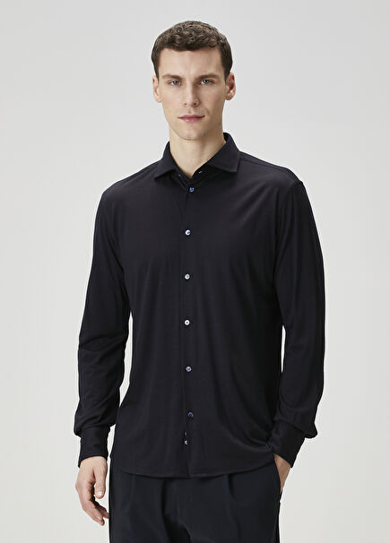 Navy Blue Wool Shirt