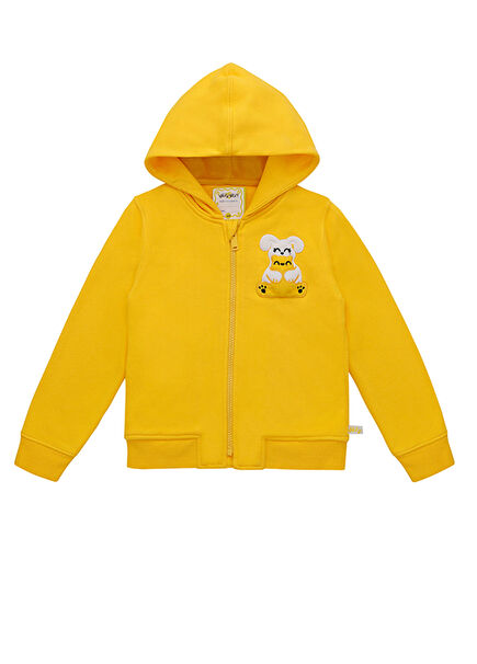 Sarı Kapüşonlu Fermuarlı Ses Çıkaran Unisex Çocuk Sweatshirt 