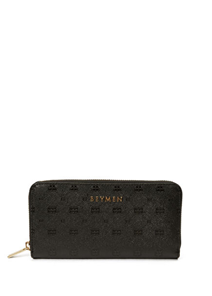 Black Logo Patterned Zippered Women's Wallet