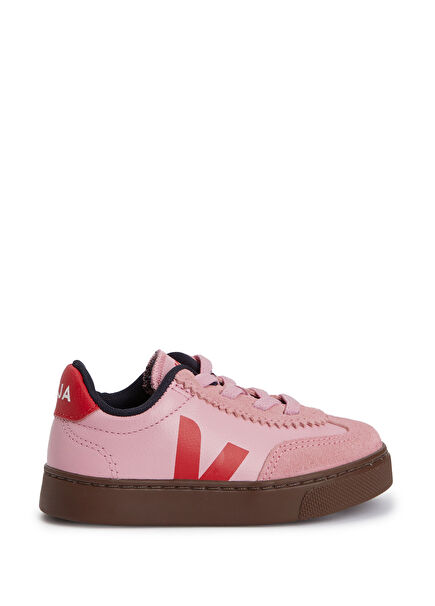 Small Volley Pink Red Children's Leather Sneakers