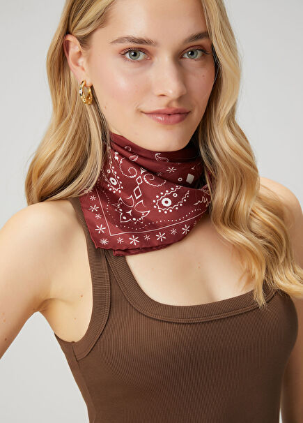 Burgundy Paisley Patterned Silk Scarf