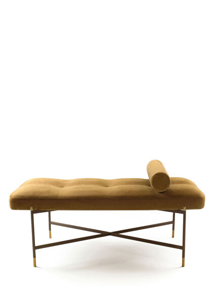 Kirit Brown Gold Mustard Color Metal Legged Bench