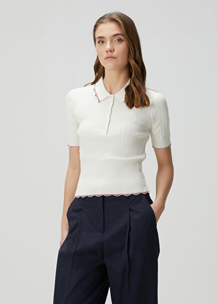 Off-White Silk Polo Sweater