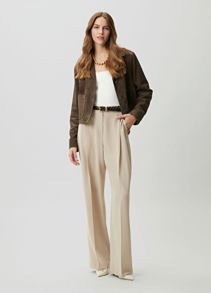 Beige crepe palazzo trousers