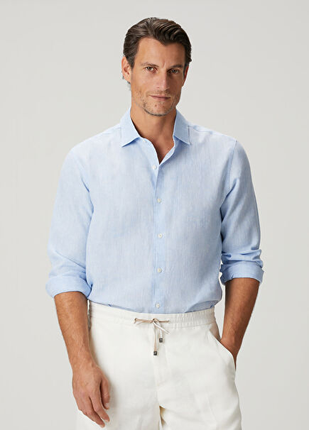 Açık Mavi Keten Gömlek