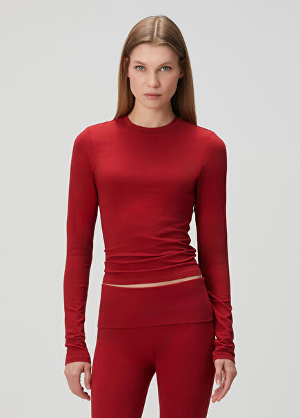 Cotton Jersey Uzun Kollu Kırmızı T-shirt