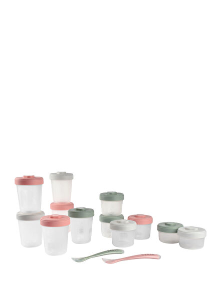 Pink and Grey Lids Silikon 12'li Saklama Kabı ve Kaşık Seti
