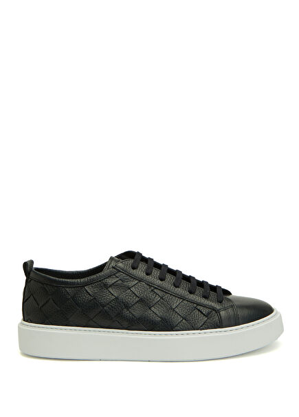 Navy Blue Men's Leather Sneakers