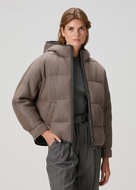 Brown Hooded Cashmere Jacket