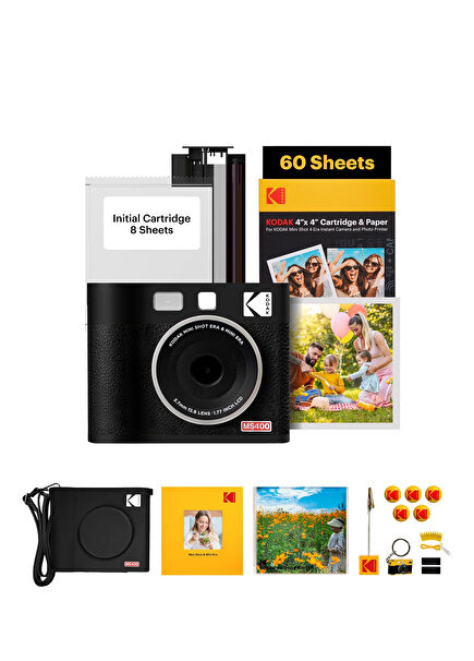Mini Shot 4 ERA Siyah Filmli Şipşak Fotoğraf Makinesi + 60 Adet Baskı Seti Aksesuar Kiti