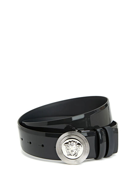 Black Logo Buckle Men's Leather Belt
