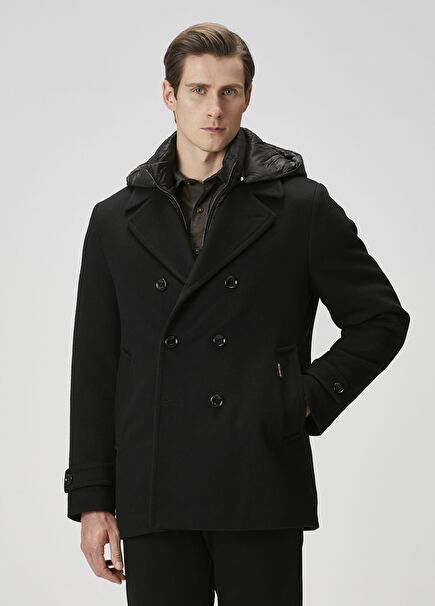 Black Wool Double-Breasted Coat
