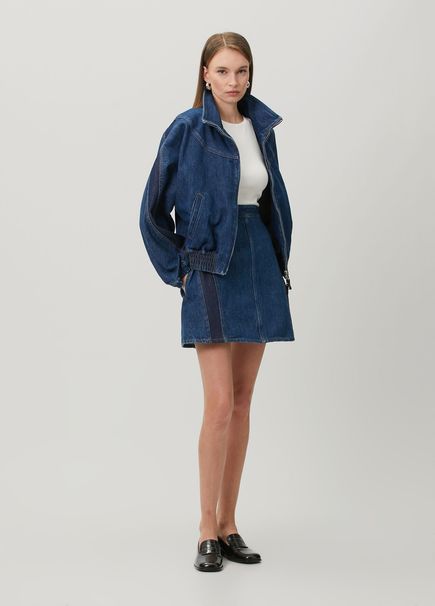 Blue Logo Embroidered Mini Denim Skirt