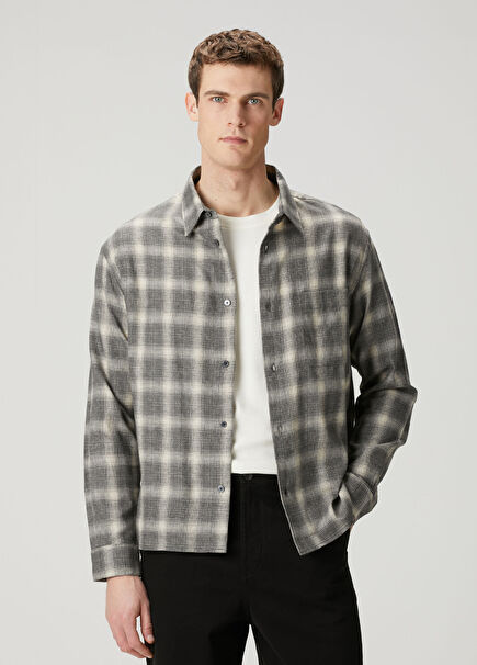 Gri Ekose Desenli Triko Gömlek