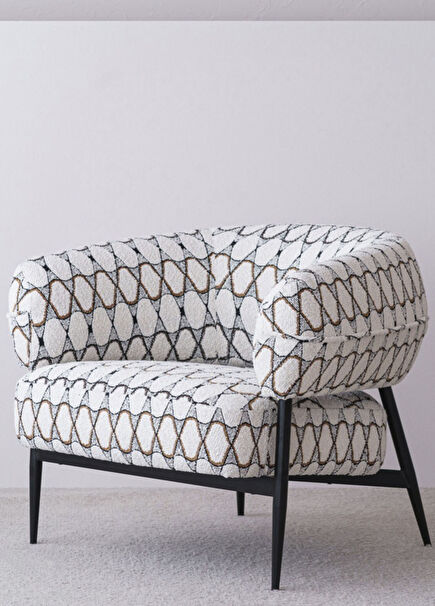 Beige Gray Geometric Patterned Armchair