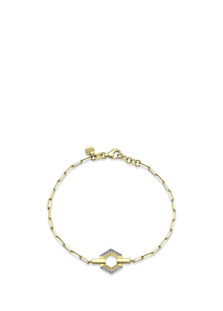 Insula Provience Beyaz Pırlanta Taşlı 14 Ayar Altın Kadın Bileklik