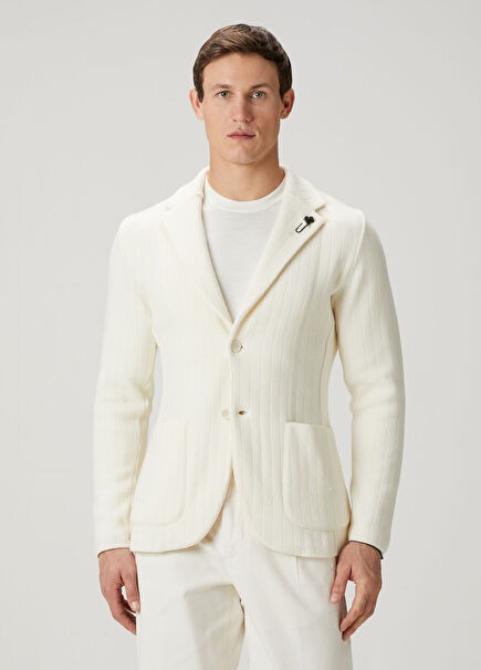 Beyaz Yün Triko Ceket