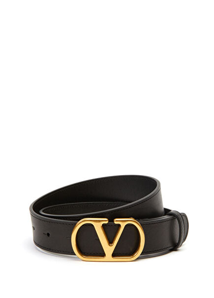 VLogo Siyah Logo Tokalı Kadın Deri Kemer