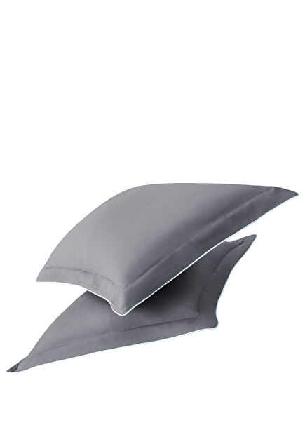 Baby Blue Piping Gray Cotton Satin Oxford 2-Piece Pillowcase 50 x 70 cm
