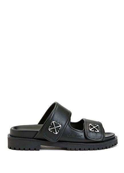 Black Mens Leather Slippers