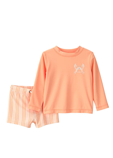 Orange Sunscreen Baby Boy 2-Piece Swimsuit Set