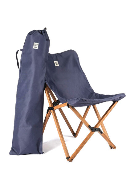 Wooden Brown Frame Navy Cover Foldable Camping and Garden Chair