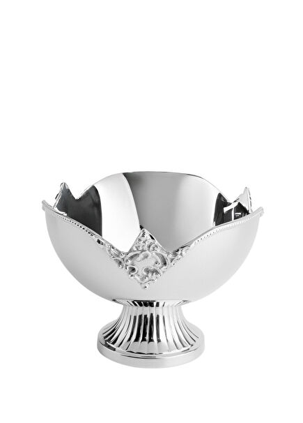 Decorative Crown Embroidered Silver Steel Footed Presentation Bowl