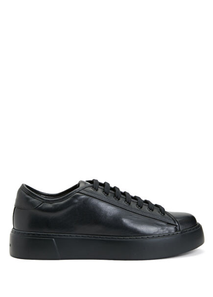 Men's Leather Sneakers With Black Logo Detail