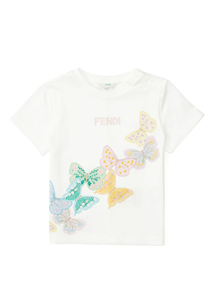 White Butterfly Print Baby Girl T-shirt