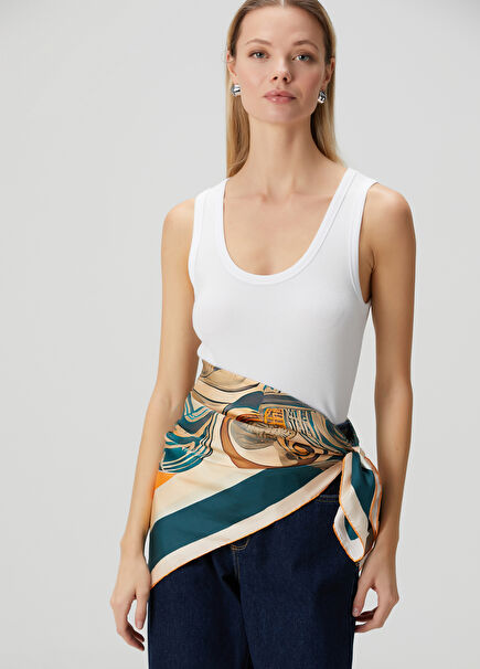 Green Spiral Patterned Silk Scarf