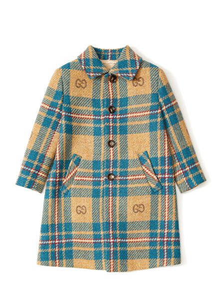 Çok Renkli Ekose Desenli Unisex Çocuk Yün Palto