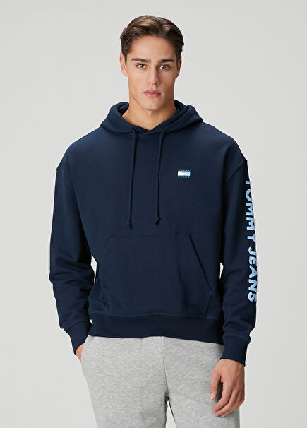 Mavi Kapüşonlu Logo Detaylı Sweatshirt