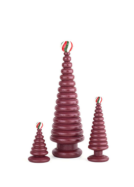 Cedar Red Wood 3-Piece Decorative Christmas Tree Trinket Set