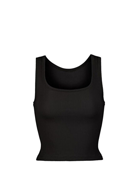 Cotton Rib Black Tank Top
