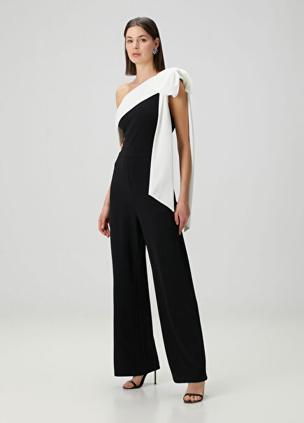 Sancia Black White Crepe Evening Dress Jumpsuit