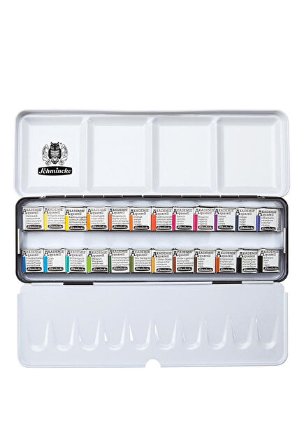 Akademie Aquarell Metal Kutulu Sulu Boya Seti 24 x Yarım Tablet 