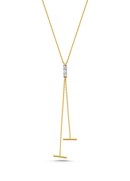 Baget Taşlı Kadın Gümüş Üzeri Altın Kaplama Kolye