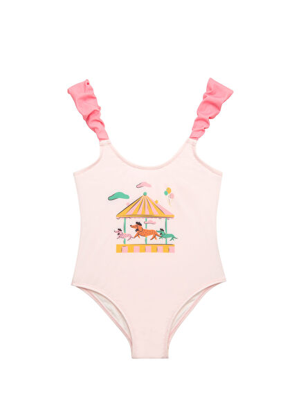 Funfair Açık Pembe Baskılı Kız Çocuk Mayo